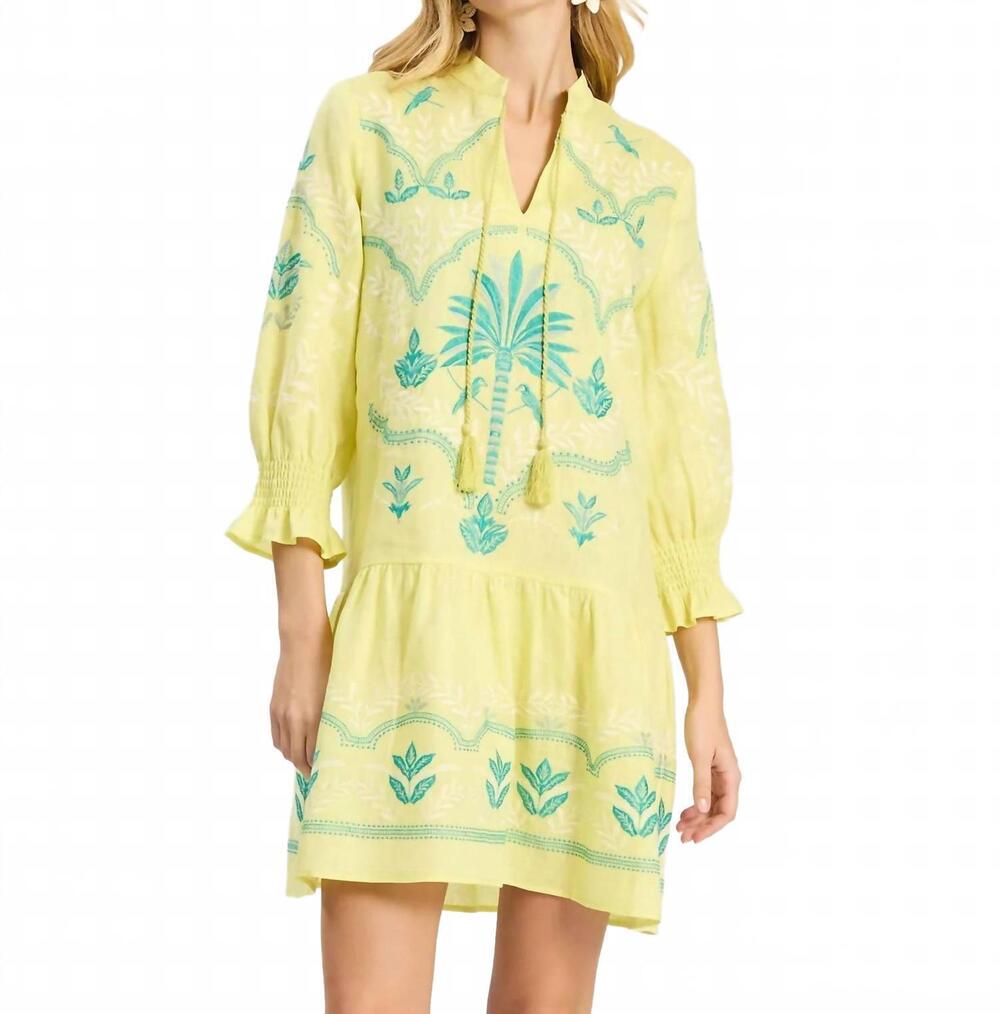 NEW TYLER BOE nikki linen embroidered dress in sunny lime